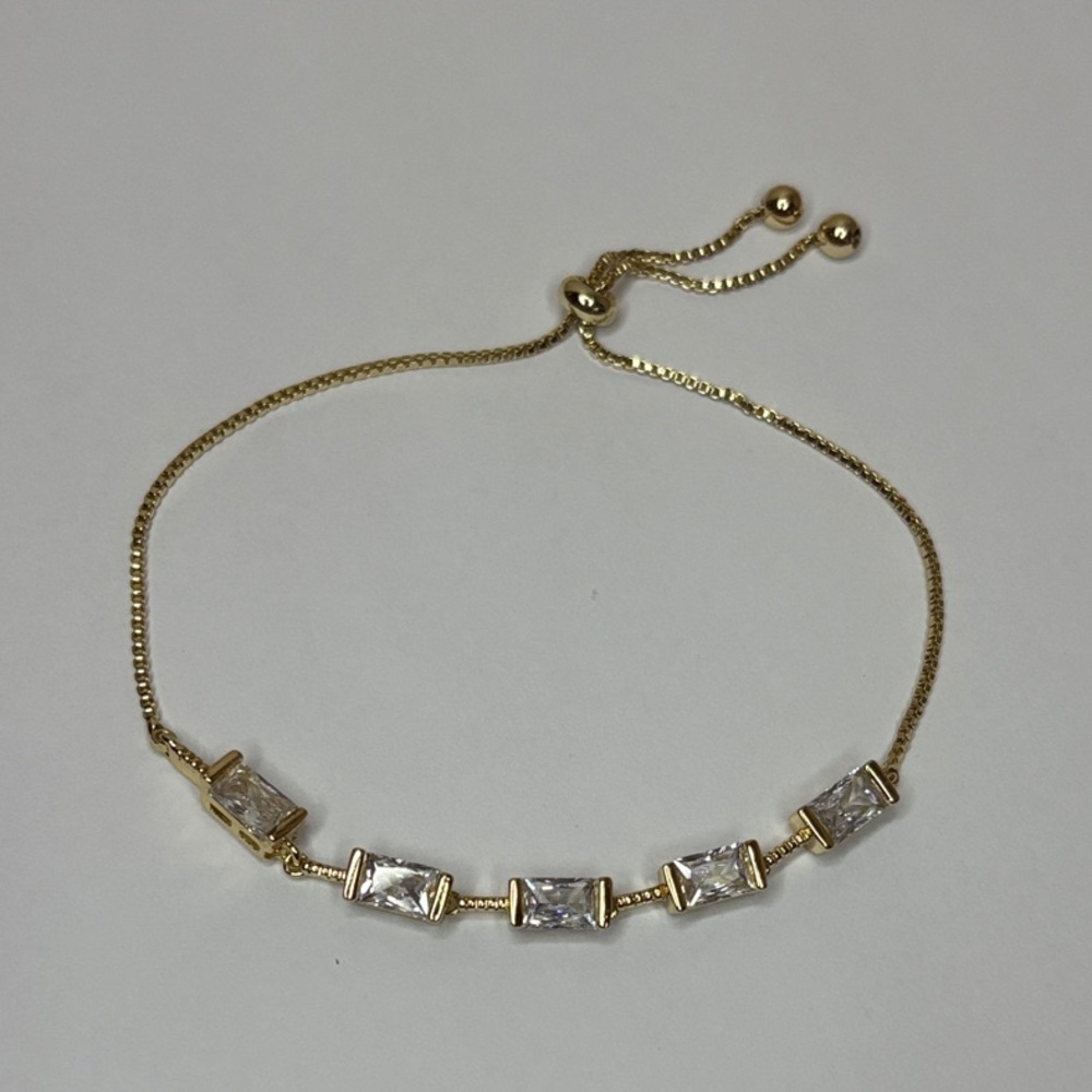 Brand New Gold-Tone Adjustable Bracelet with Clear Stones - Women Jewelry